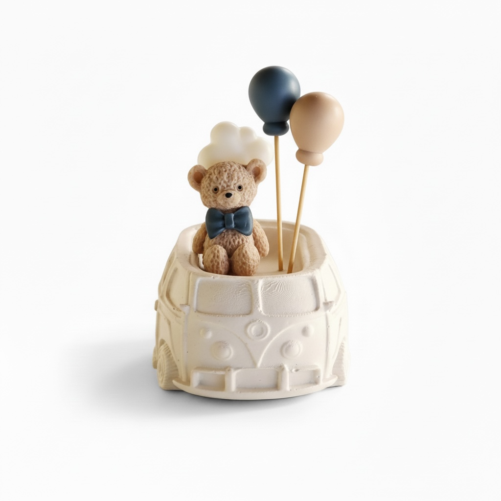 Osito con globos y nube en base de yeso cerámico